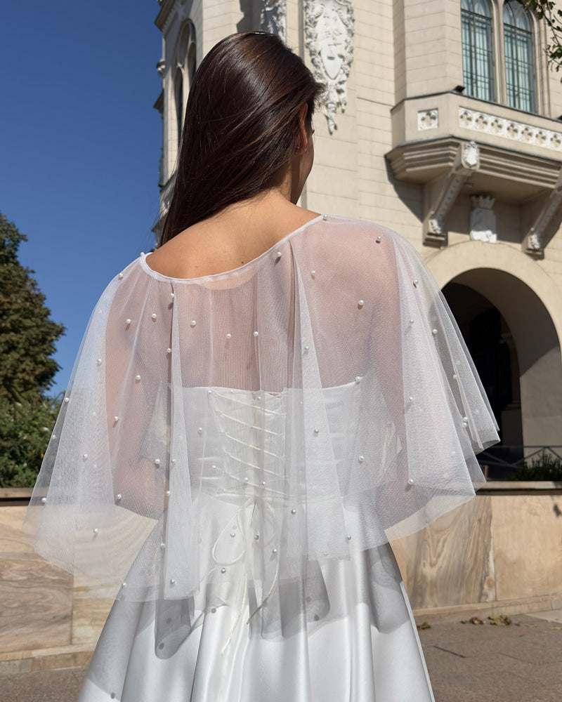★natu★【knuth marf】tulle bolero dress Bolero/cape din tulle cu perle – pentru rochii de cununie – LARIETTE