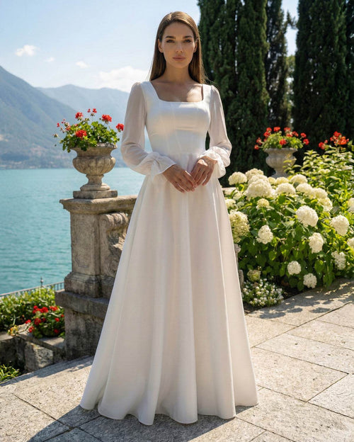 Rochie de mireasă MAJORELLE LARIÉTTE, A-line cu mâneci lungi din voal chiffon