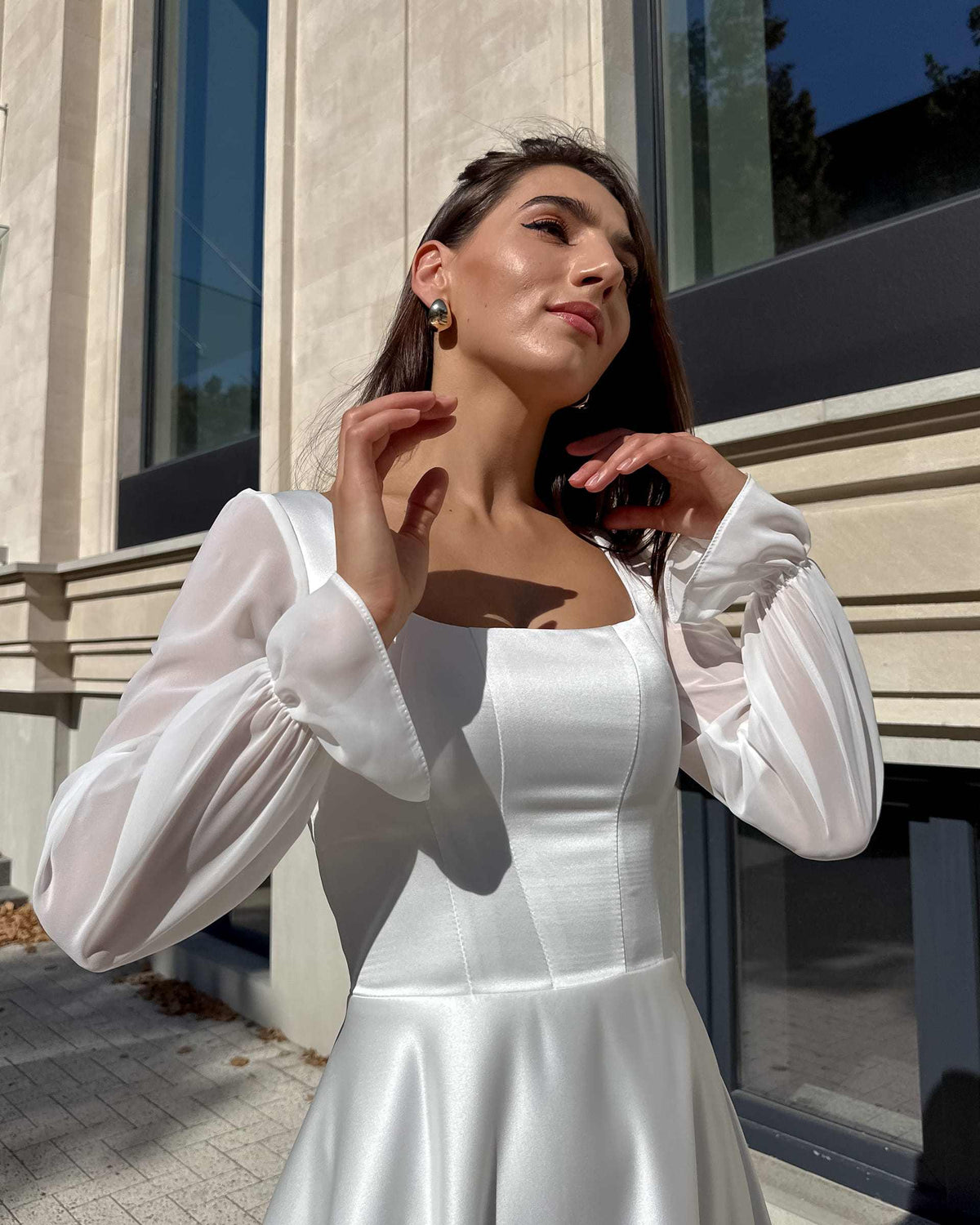 Rochie de mireasă MAJORELLE cu corset și fustă amplă din satin